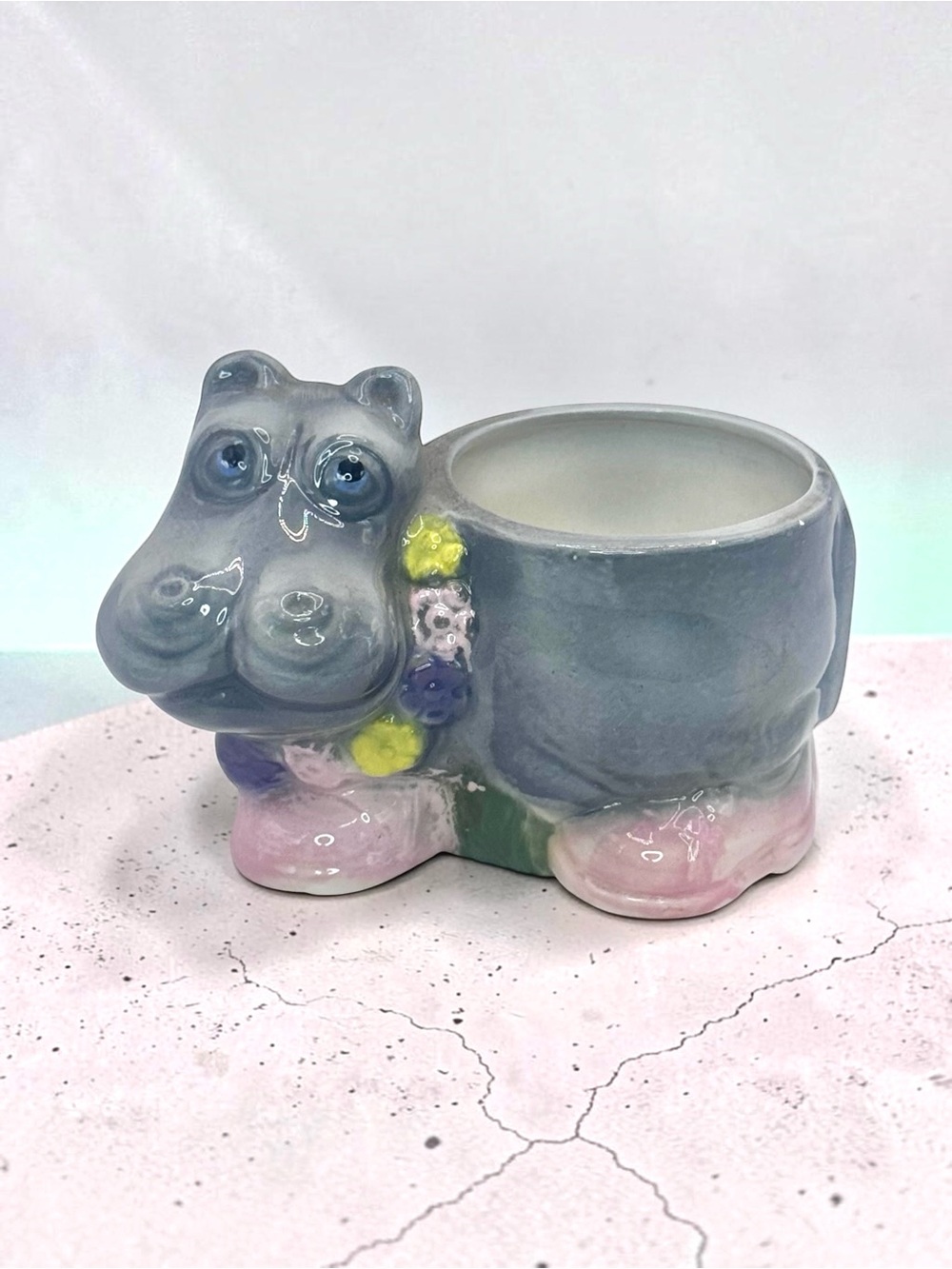 Vintage Ceramic House Hippo Planter Pot Anthropomorphic Kitsch Unique Hipster